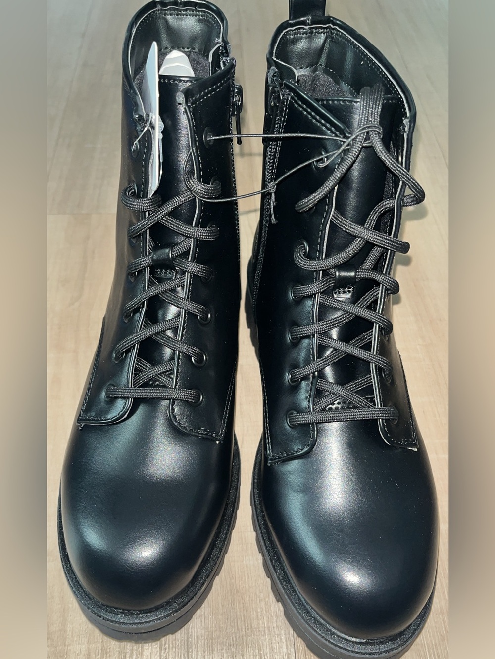 Girl’s Black Lace-Up Combat Boots with side zipper